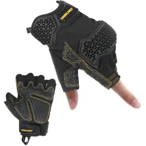 HANDLANDY Carpenter Half Finger Work Gloves, Mechanic TPR Gloves, 6315