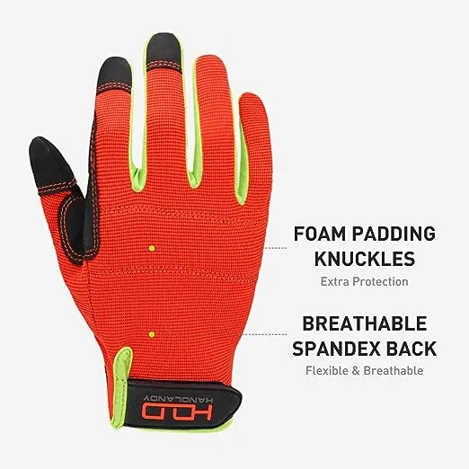 Handlandy Hi-Vis Orange Gloves Touch screen Mens Work Utility 5972OG