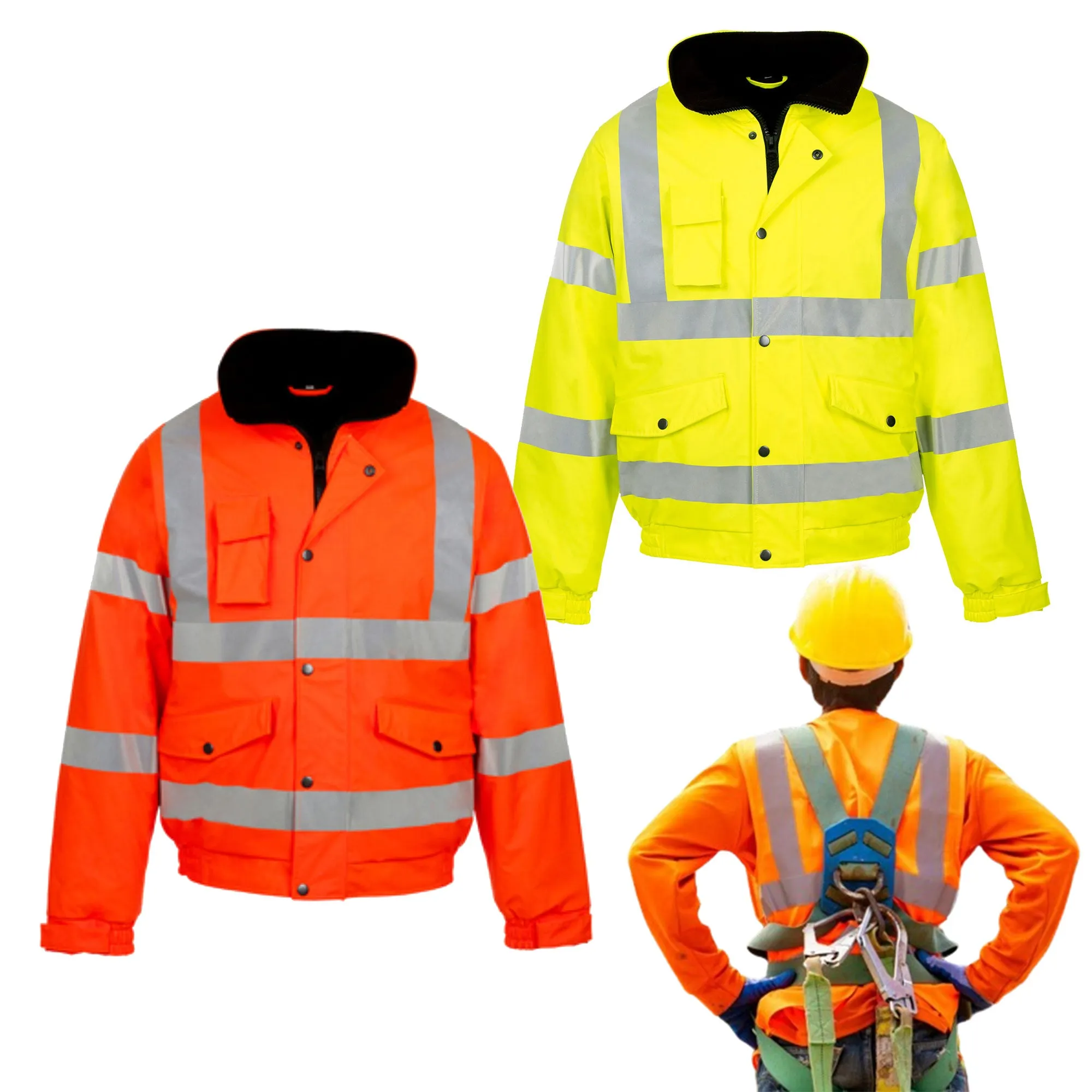 Hi Viz Safety Bomber Jacket Workwear Reflective Waterproof For Construction