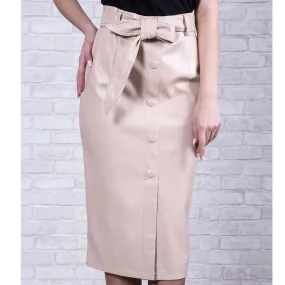 High Waist Leather Midi Skirt - Janet