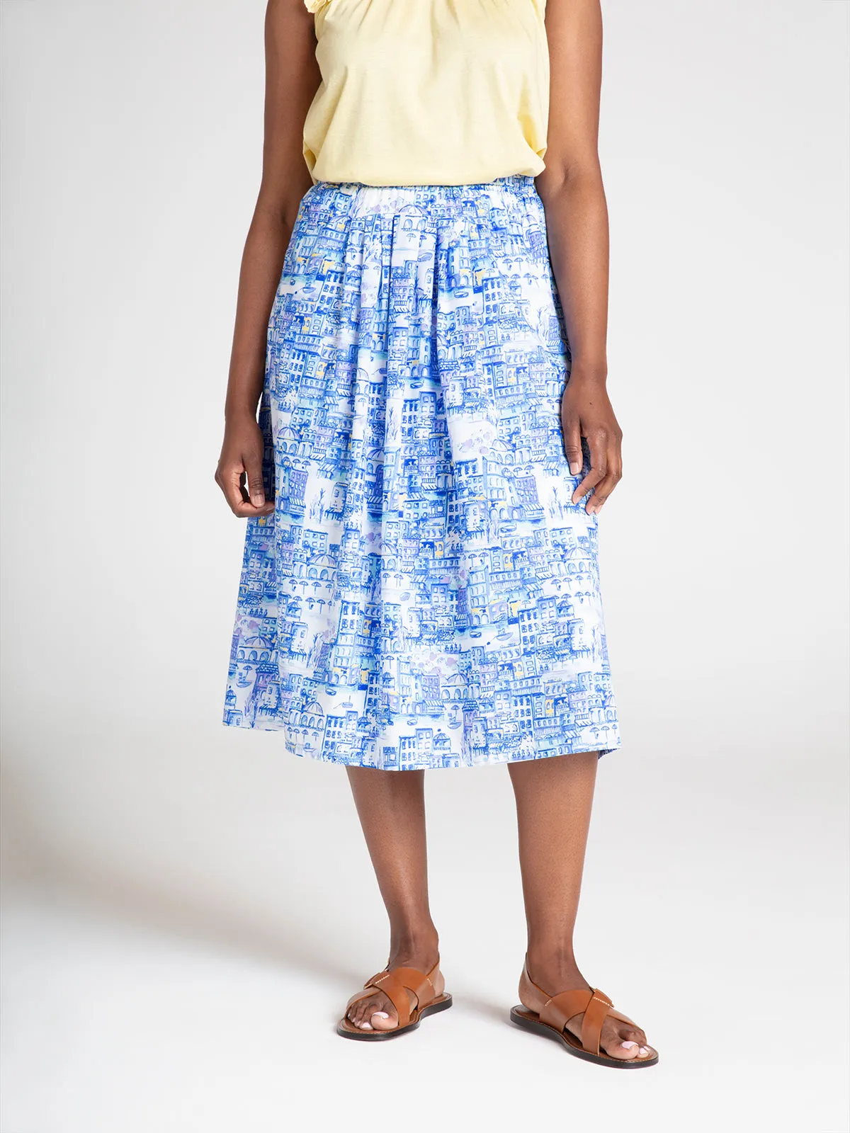 Imogen Organic Cotton Toile de Jouy Midi Skirt - Azure Blue