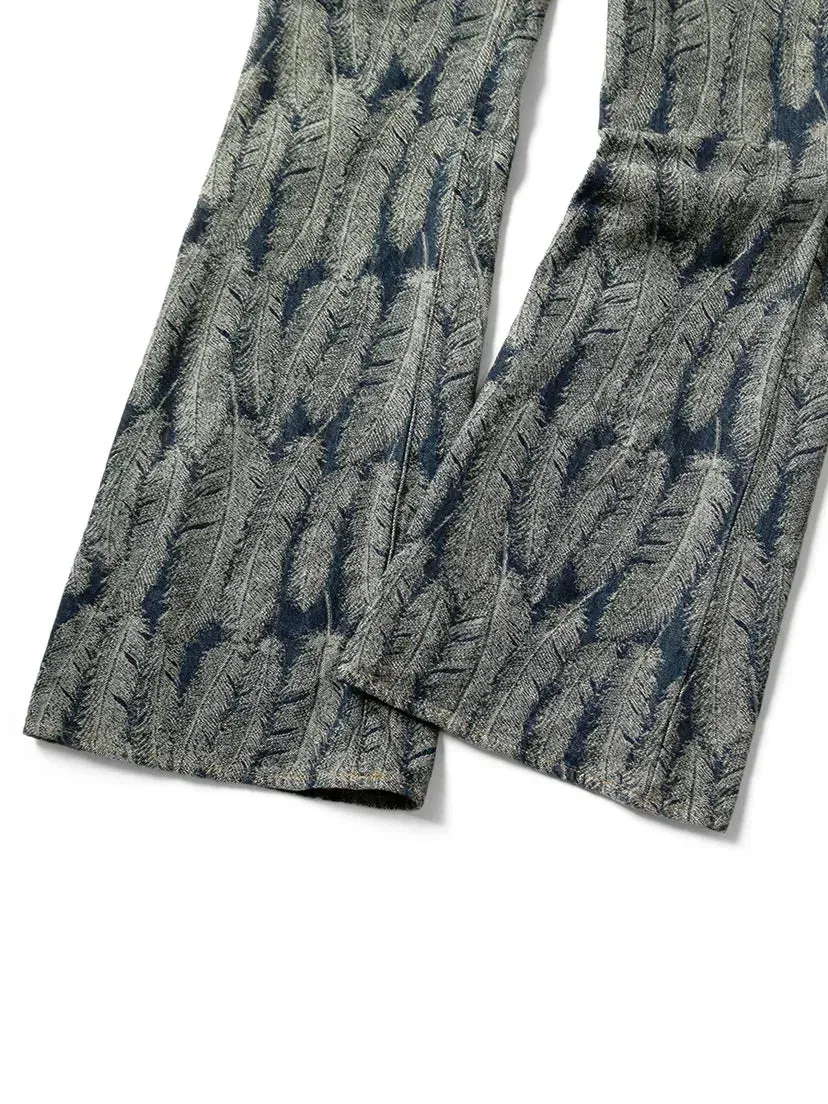 Japanese Style Denim Jacquard Feather Flare Pants - Versatile