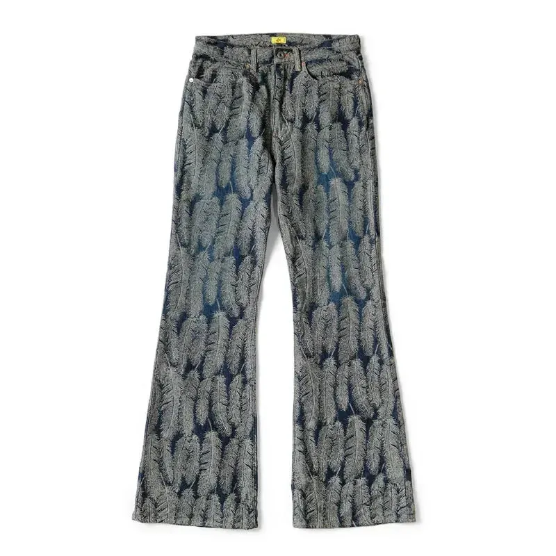 Japanese Style Denim Jacquard Feather Flare Pants - Versatile