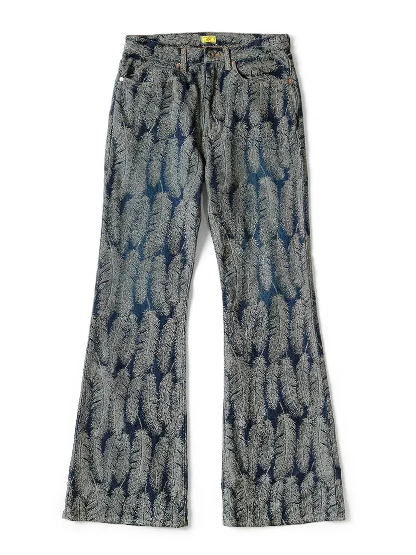 Japanese Style Denim Jacquard Feather Flare Pants - Versatile