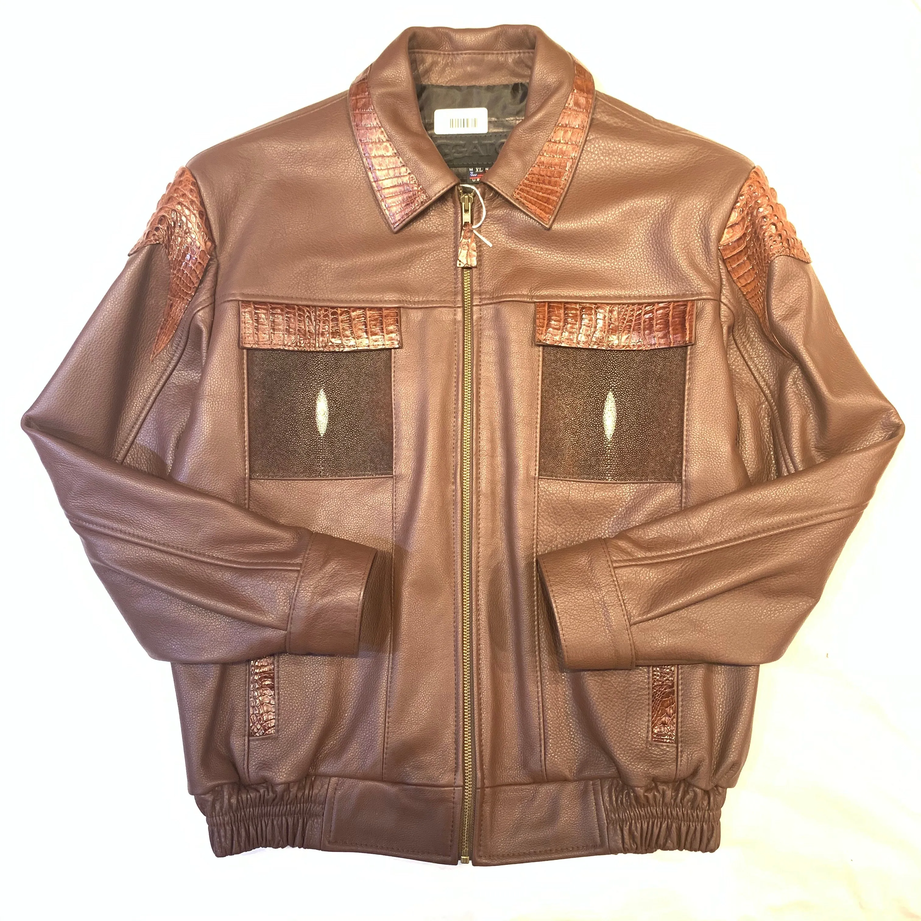 Kashani Chocolate Brown Alligator Horn-Back/Stingray Bomber Jacket