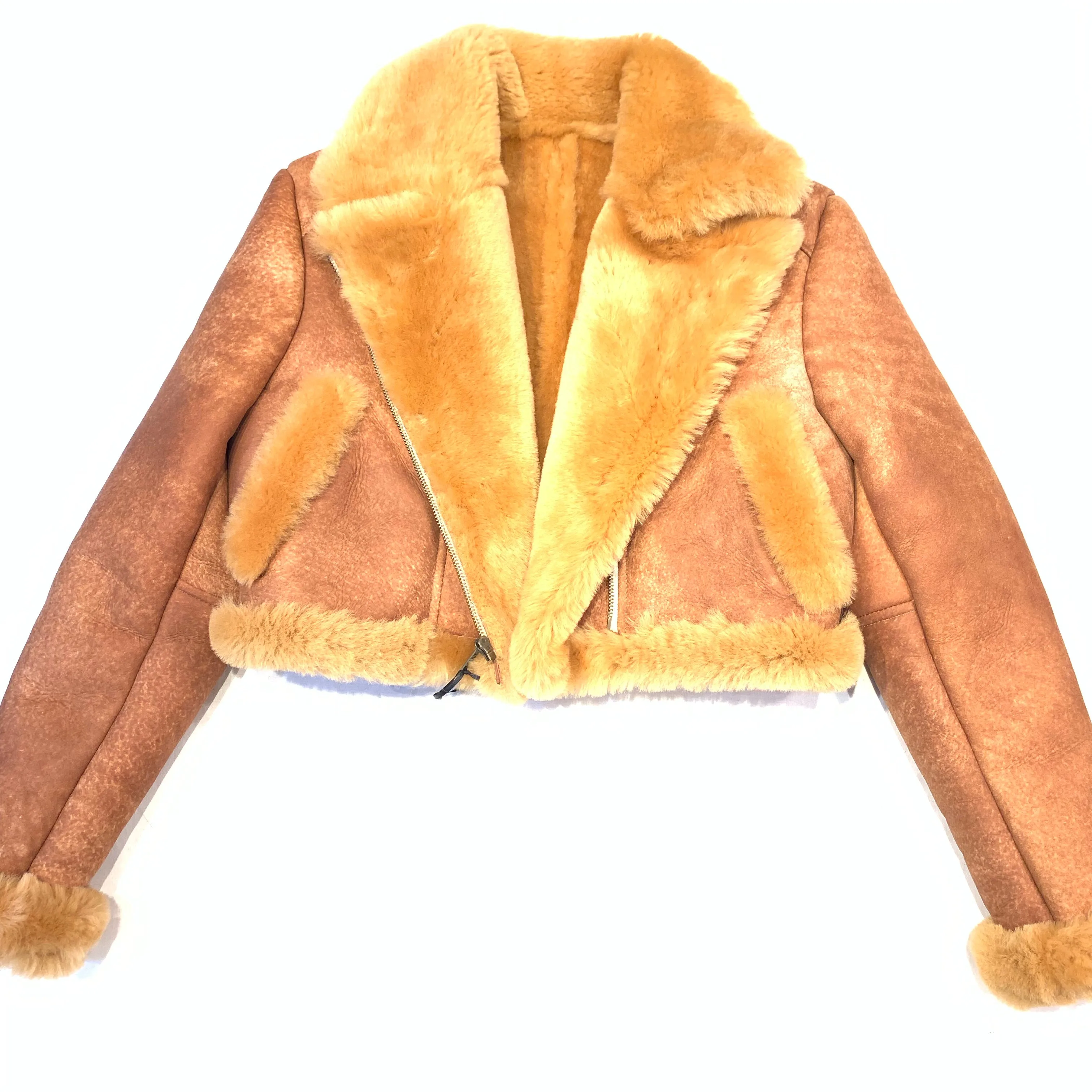 Kashani Ladies Whisky Cropped Shearling Biker Jacket