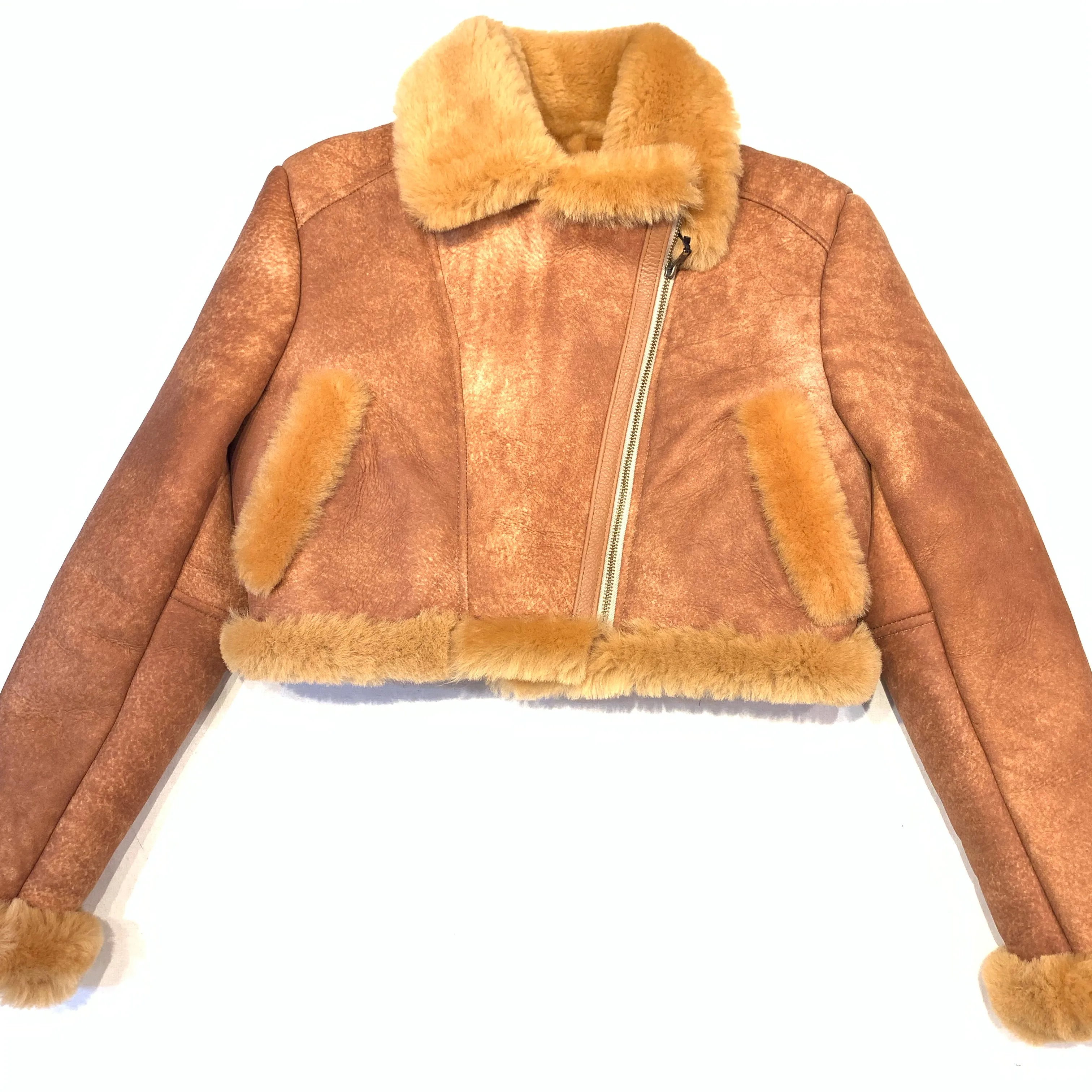 Kashani Ladies Whisky Cropped Shearling Biker Jacket