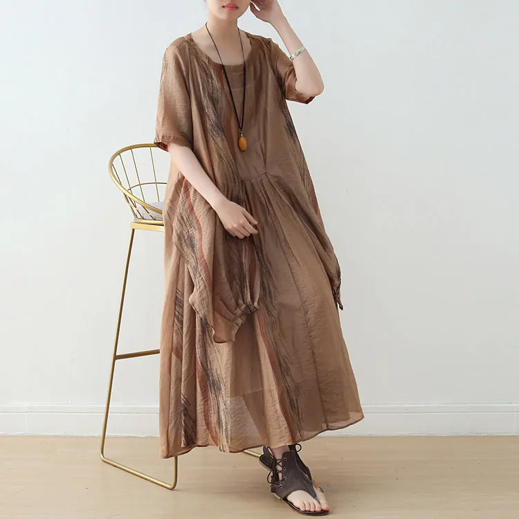 Khaki casual summer Layered Women Dresses long women dresses AMT962313