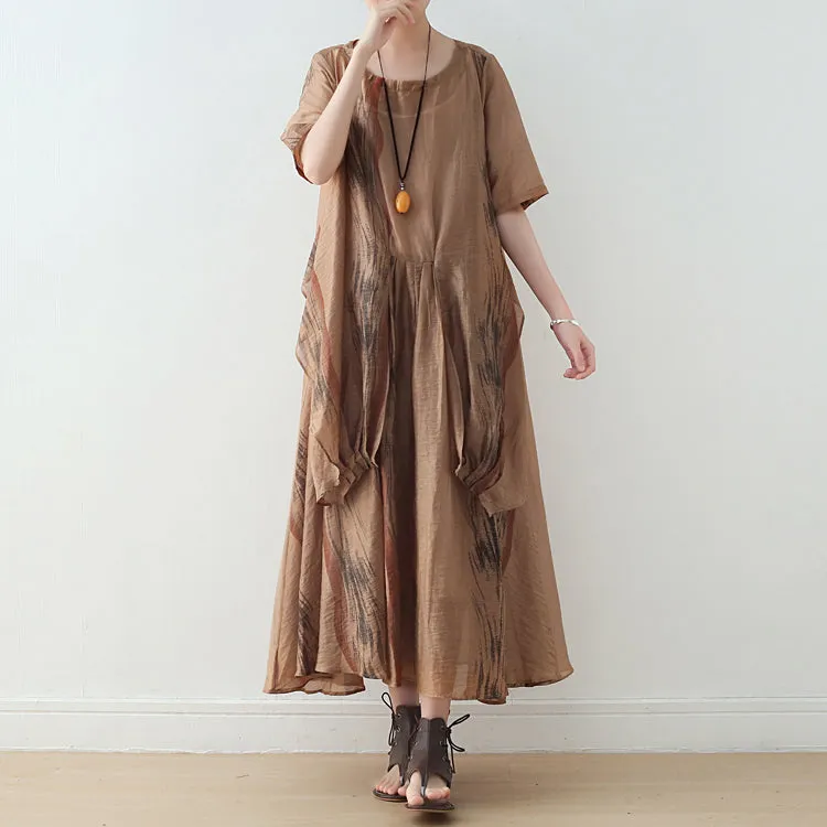 Khaki casual summer Layered Women Dresses long women dresses AMT962313