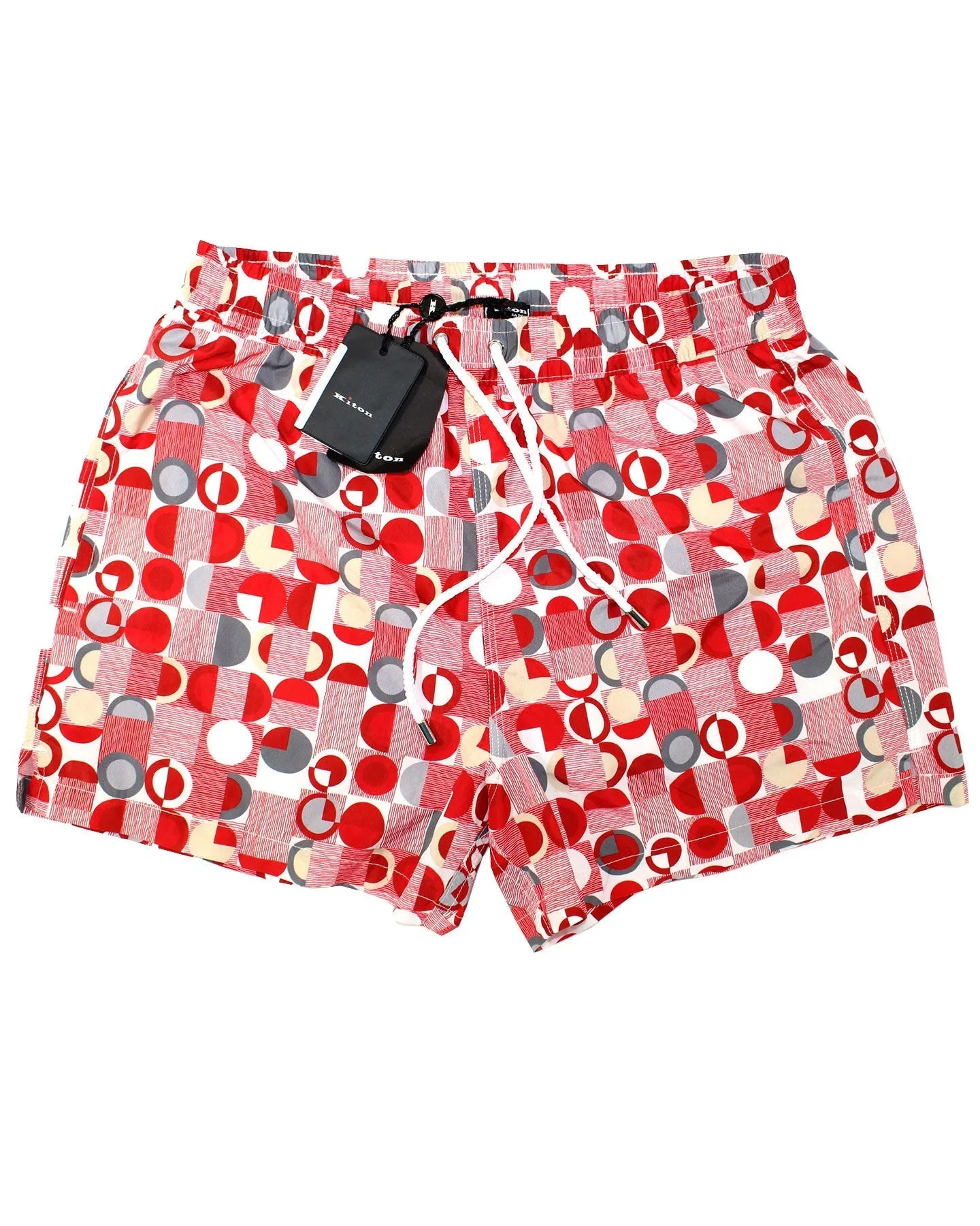 Kiton Men Swim Shorts M Red Gray Geometric - Swimwear SALE