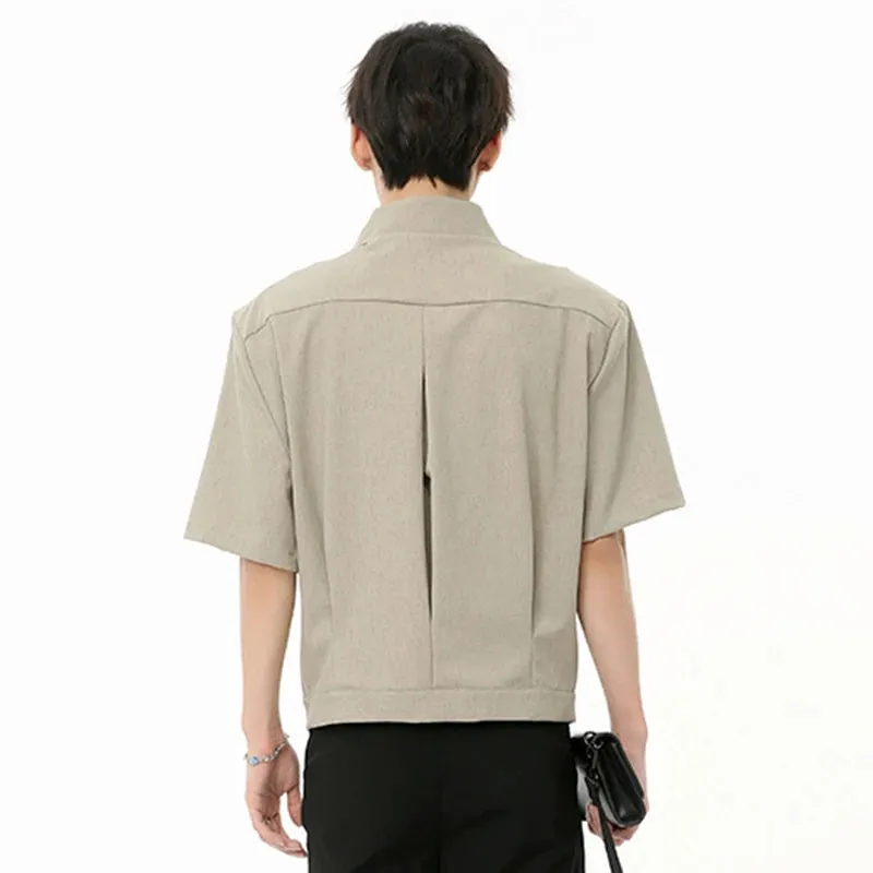 Korean Style Men's Jackets Casual Turn-down Collar Short Sleeve Zippers Male Coats Pockets Tops Simple Summer 9C6566