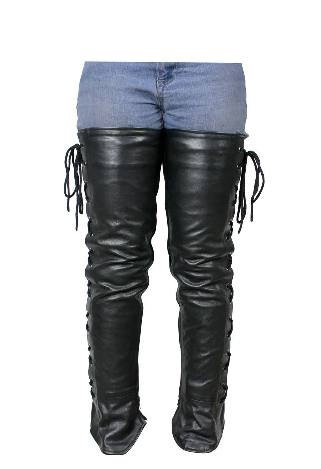 Ladies Naked Cowhide Leather Laced Leggings Half Chaps