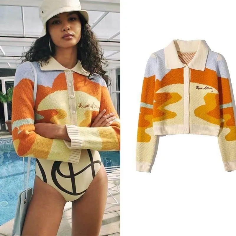 Landscape Crop Cardigan Sweater For Women