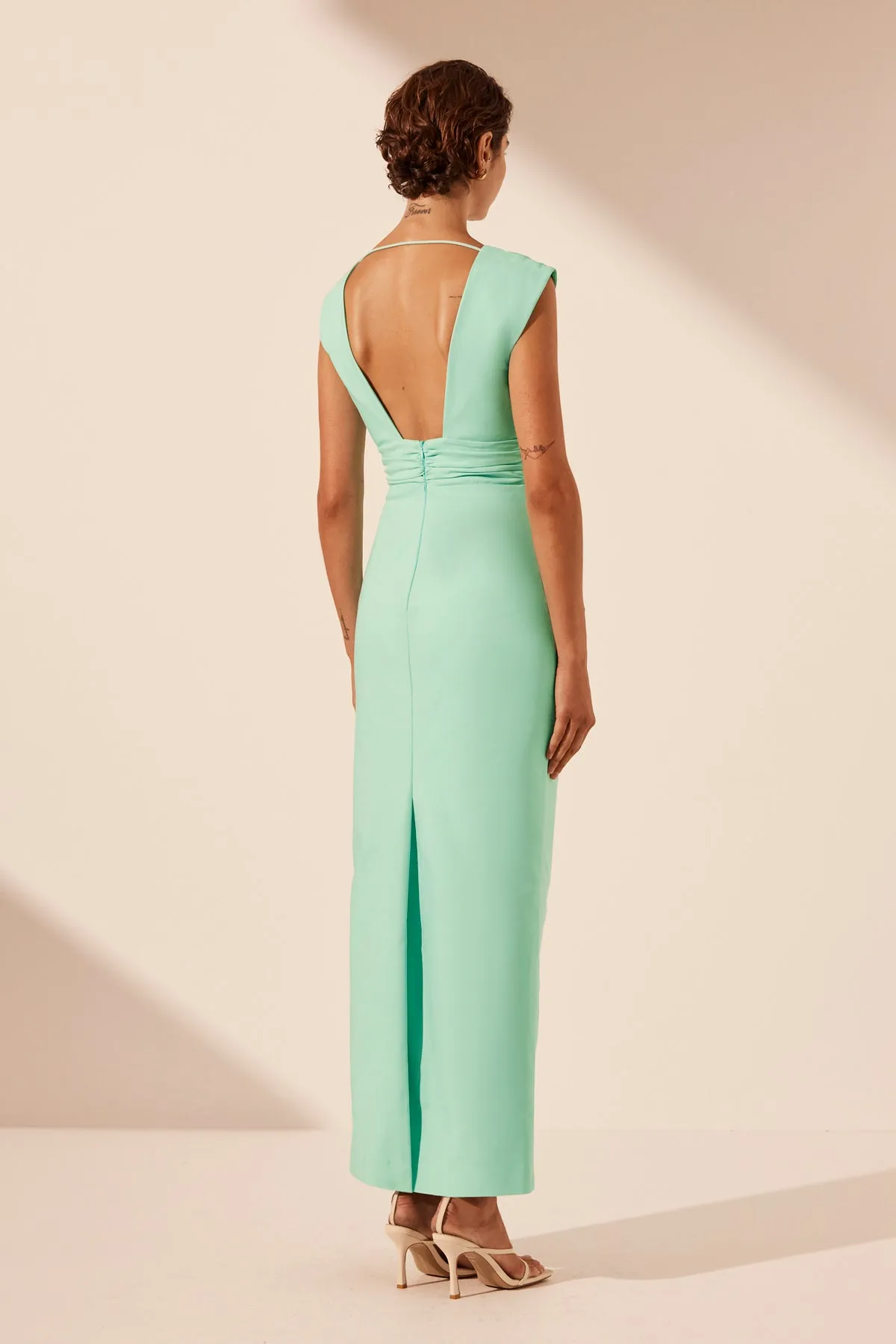 LANI PLUNGED CUT OUT MAXI DRESS - AQUA