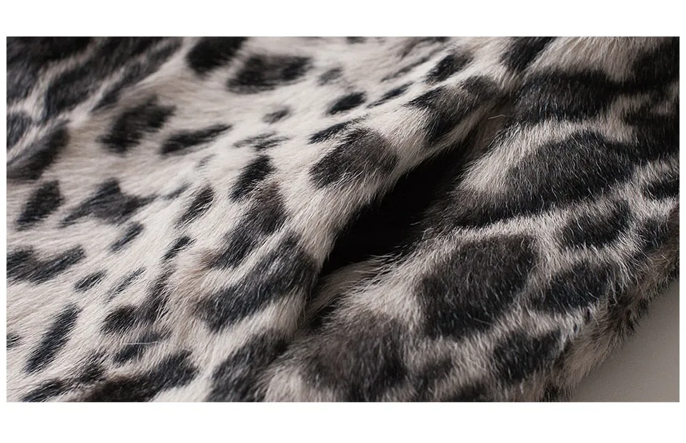 Leopard Sheep Fur Coat with Fox Fur Collar and Shoulder