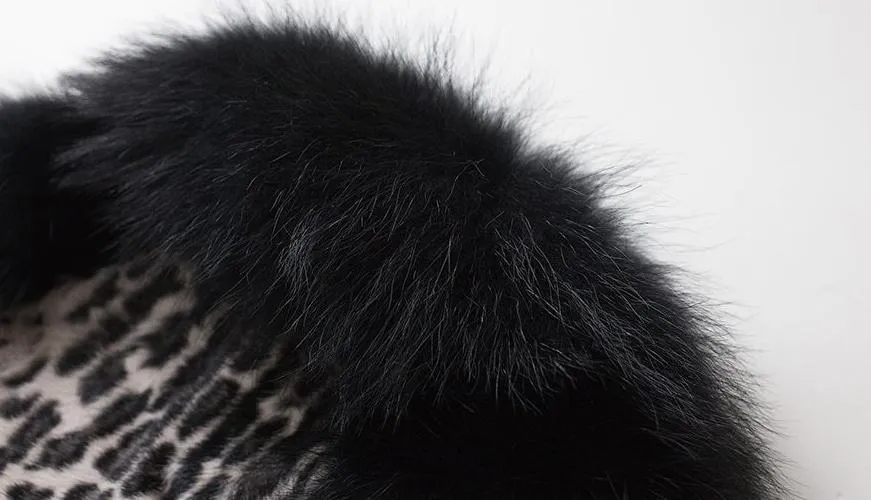 Leopard Sheep Fur Coat with Fox Fur Collar and Shoulder