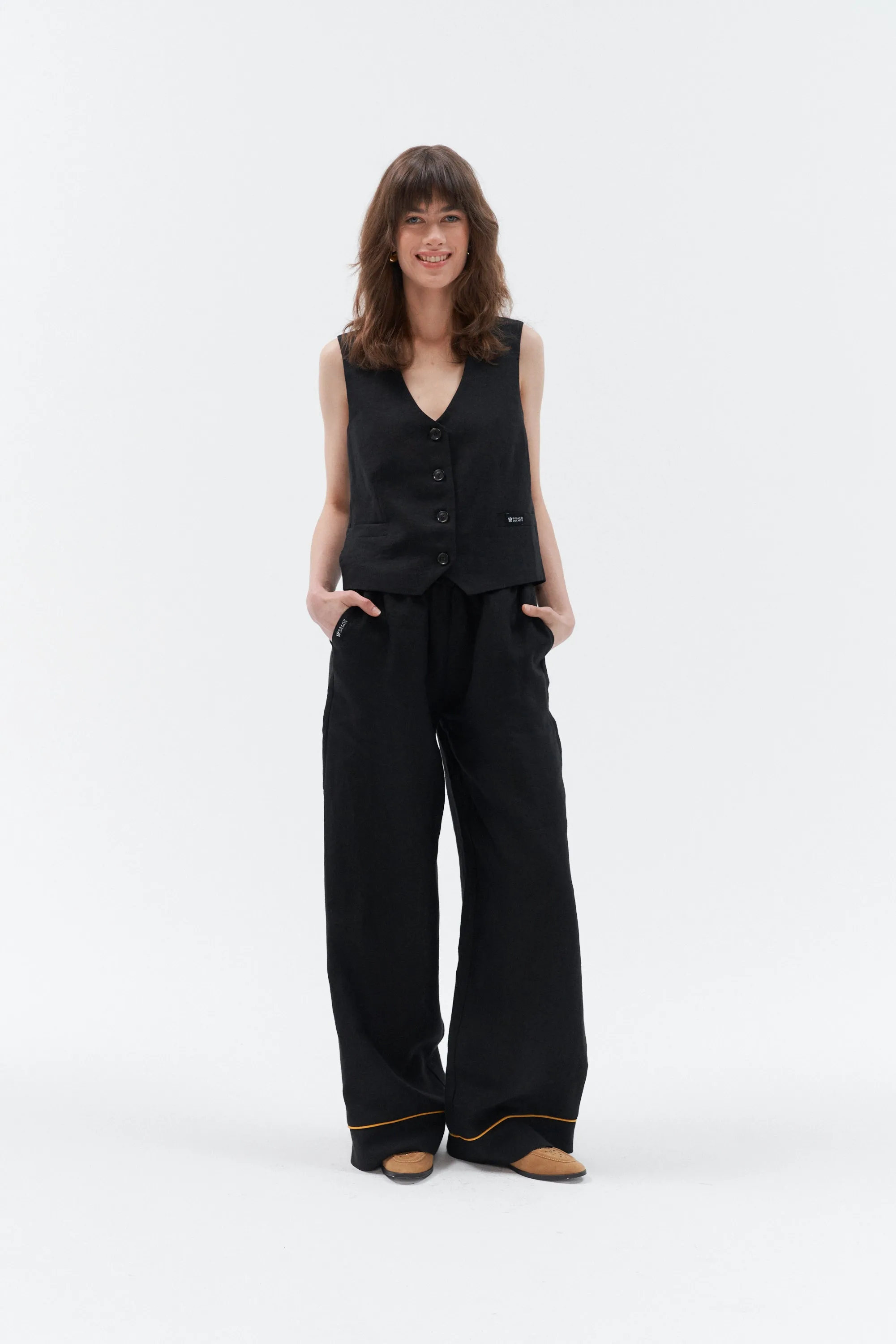 Linen pants with golden stripe “Impresionante” (Black)