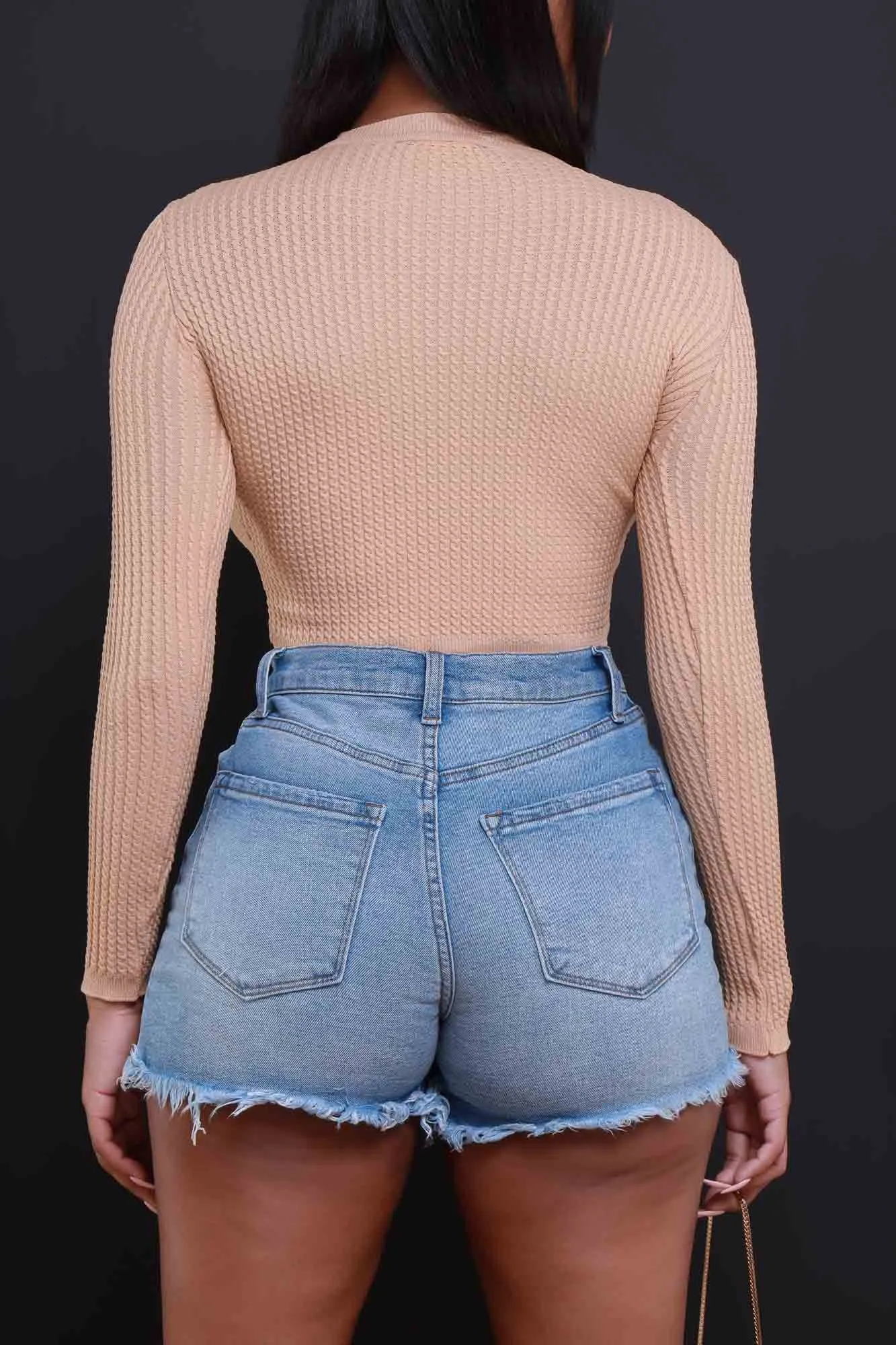 Longshot Long Sleeve Waffle Knit Crop Top - Camel