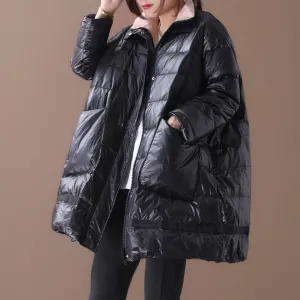 Loose large size stand collar large pocket zipper bright down jacket