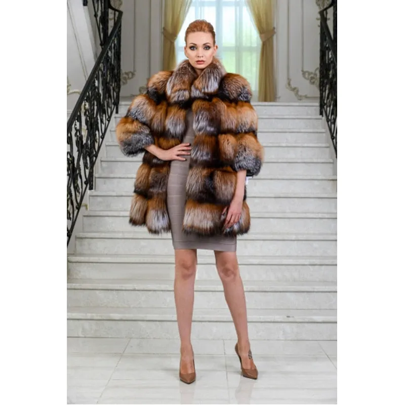 Lux  3/4 Sleeve Gold Fox Fur Coat