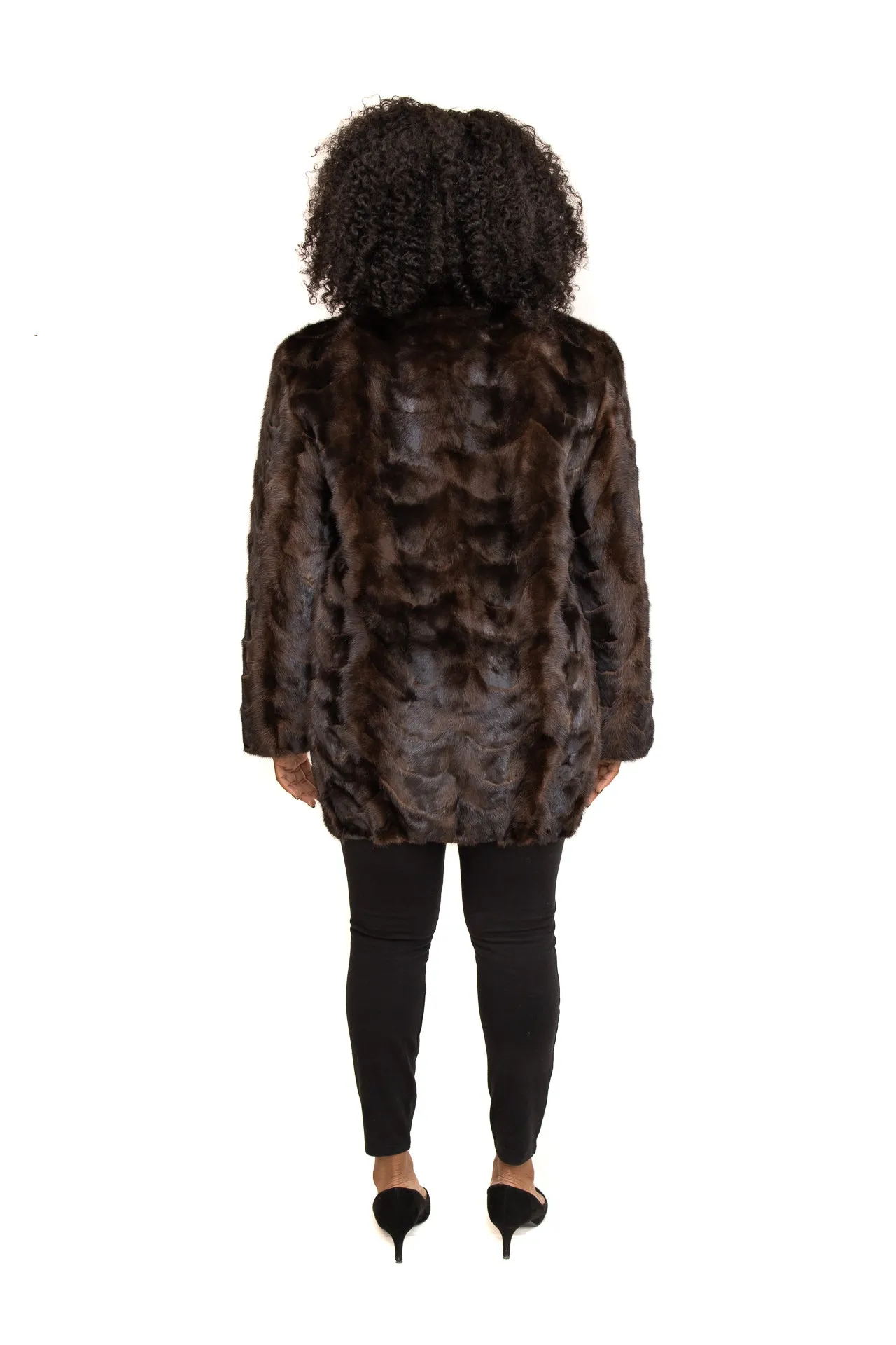 Mahogany Mink Fur Paw Zipper Jacket with Full Skin Mink Collar