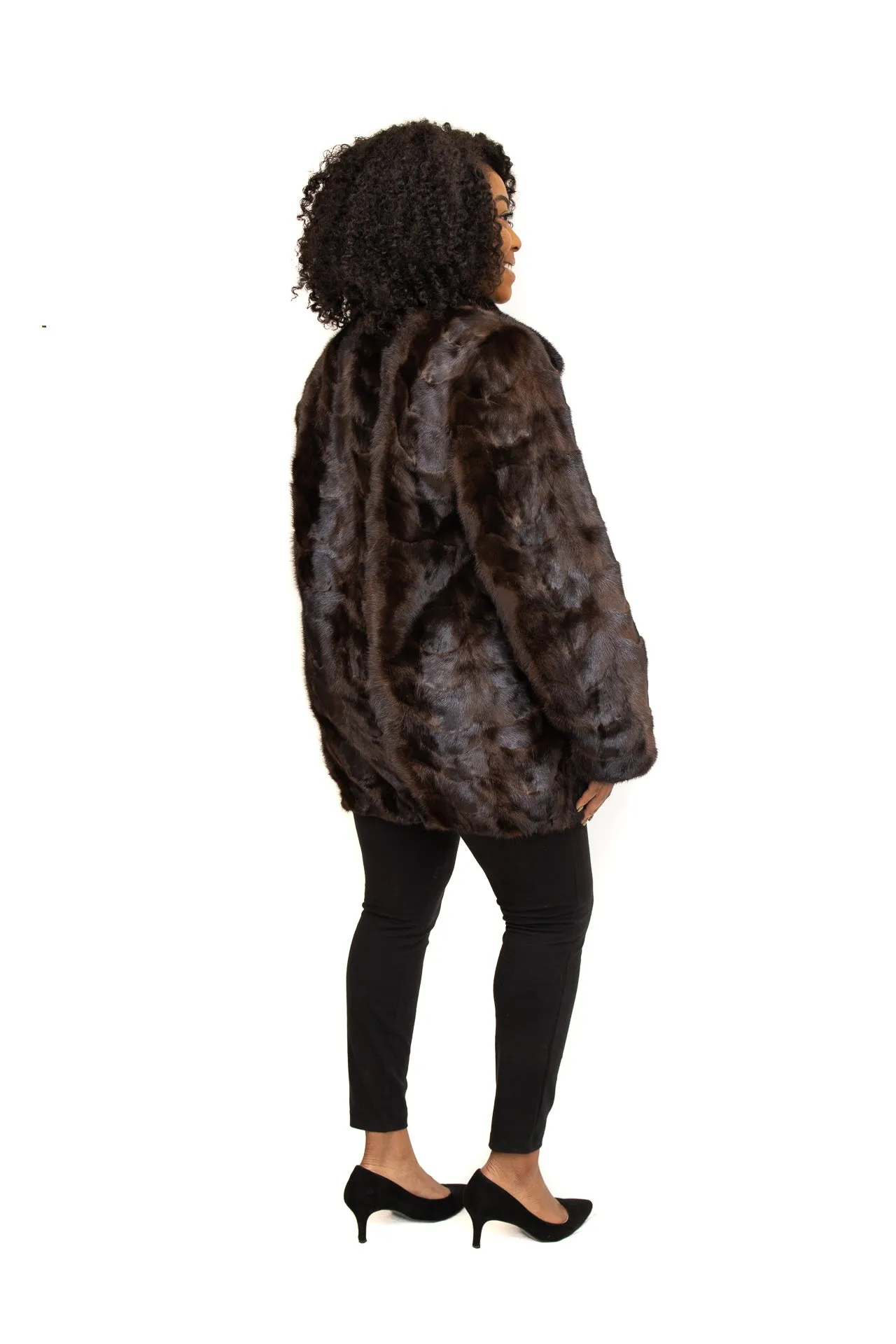 Mahogany Mink Fur Paw Zipper Jacket with Full Skin Mink Collar