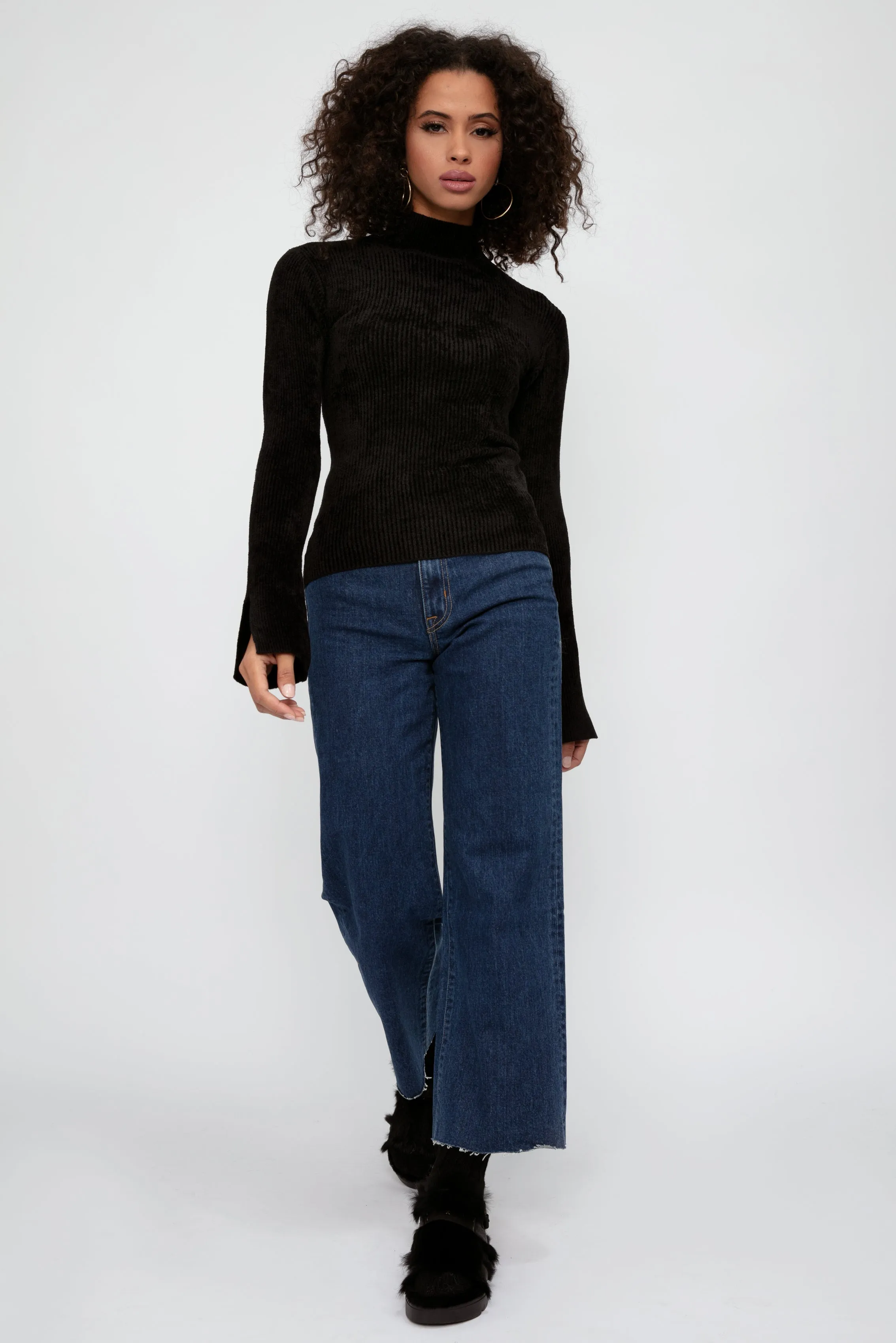 Maissa Mock Neck Top in Black