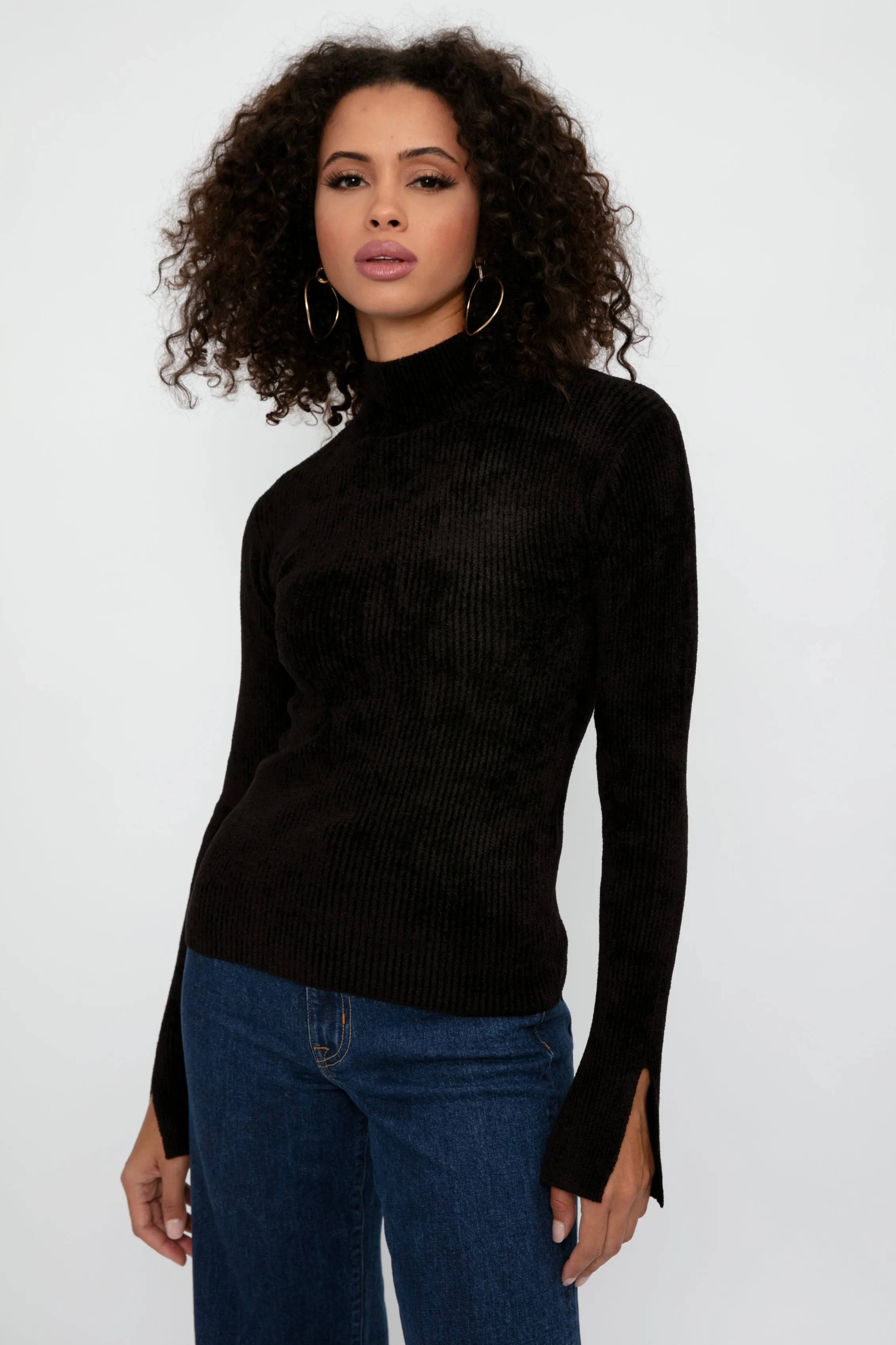 Maissa Mock Neck Top in Black