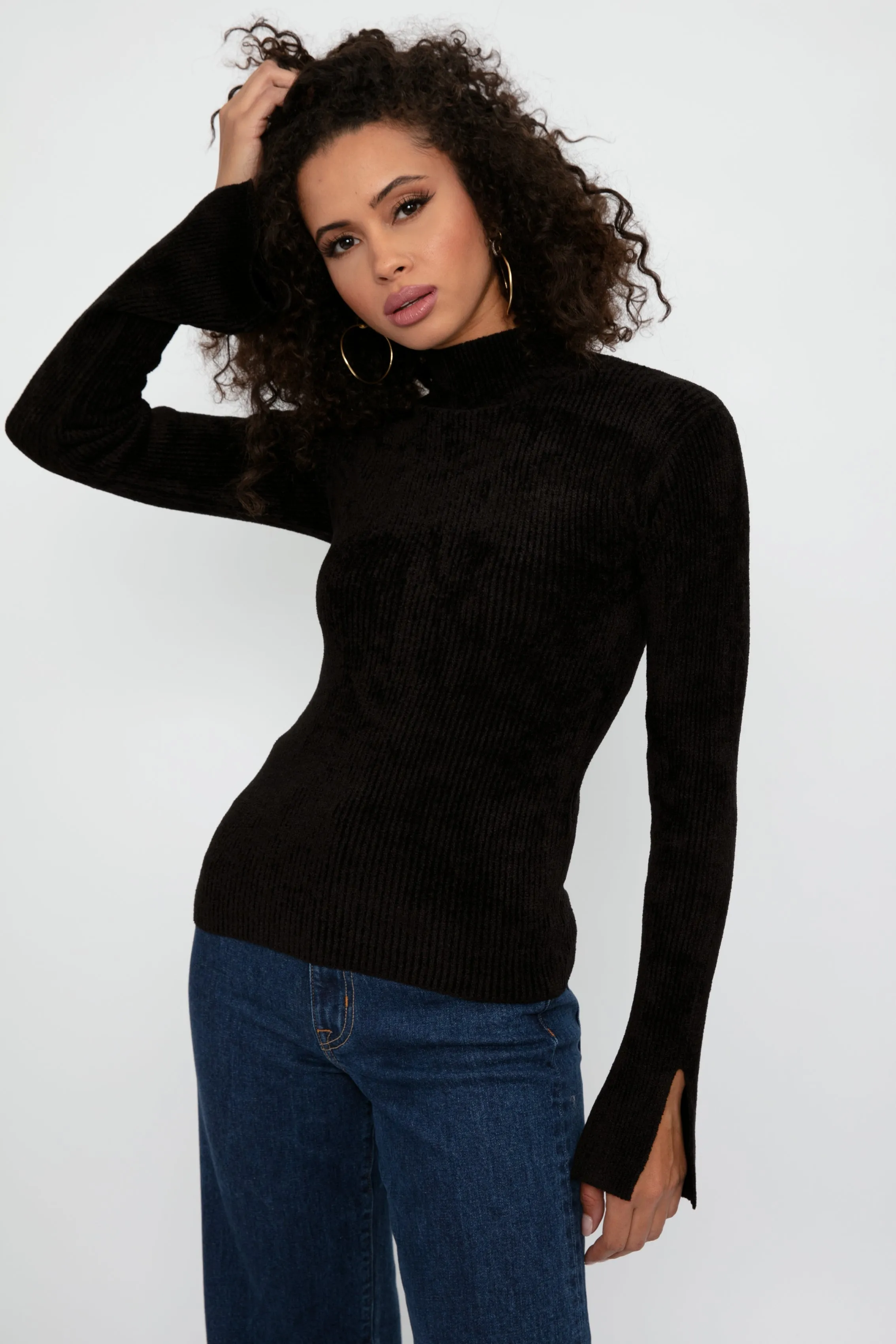 Maissa Mock Neck Top in Black