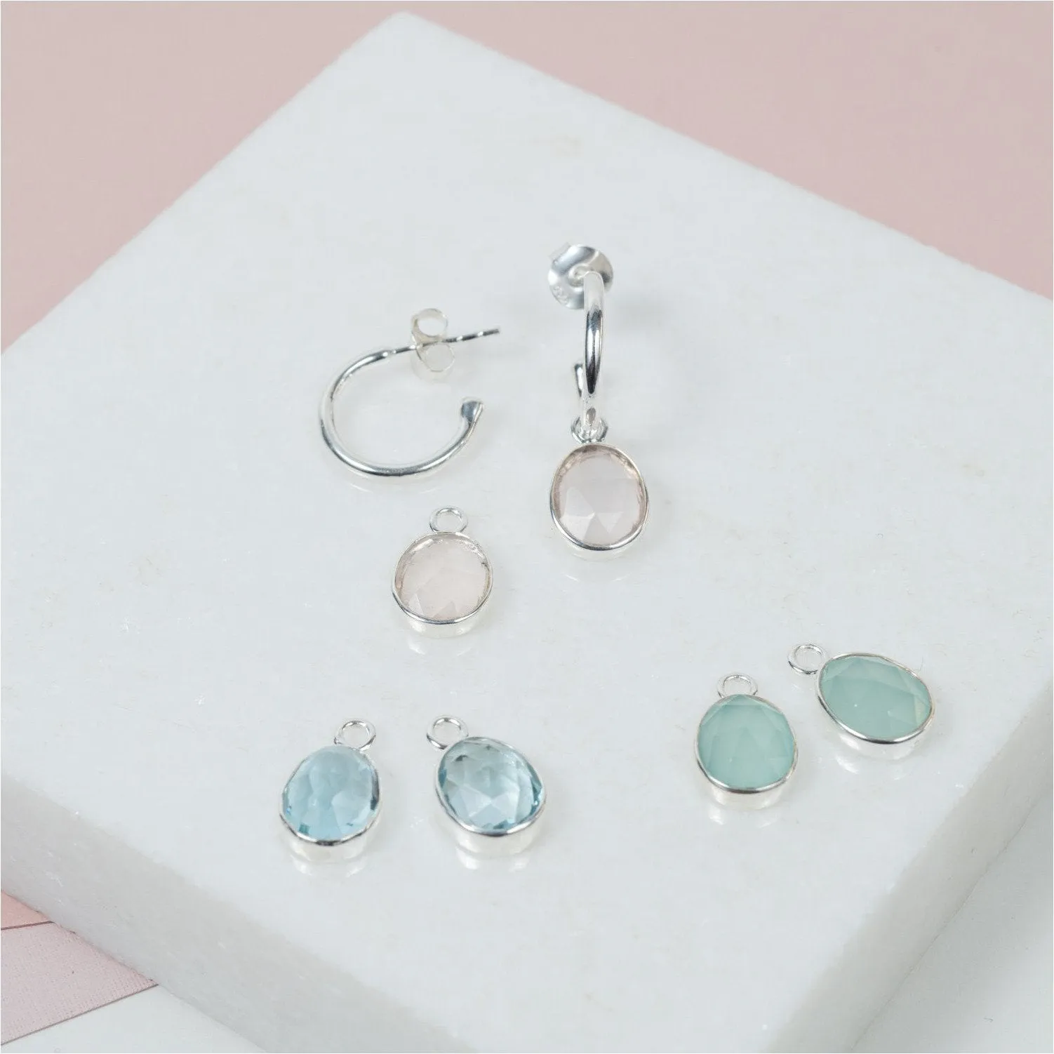 Manhattan Silver & Aqua Chalcedony Interchangeable Gemstone Earrings