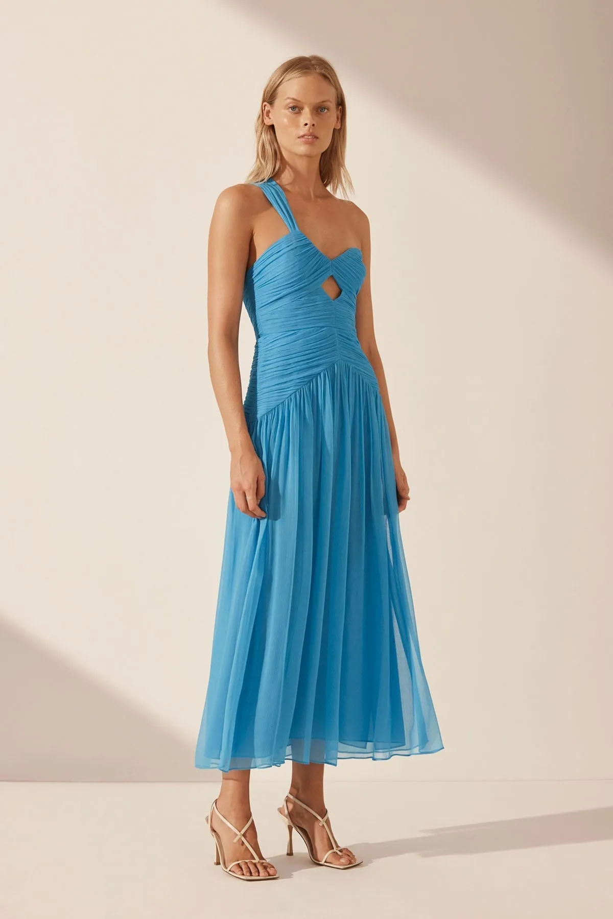 MARGOT ONE SHOULDER MIDI DRESS - AQUA