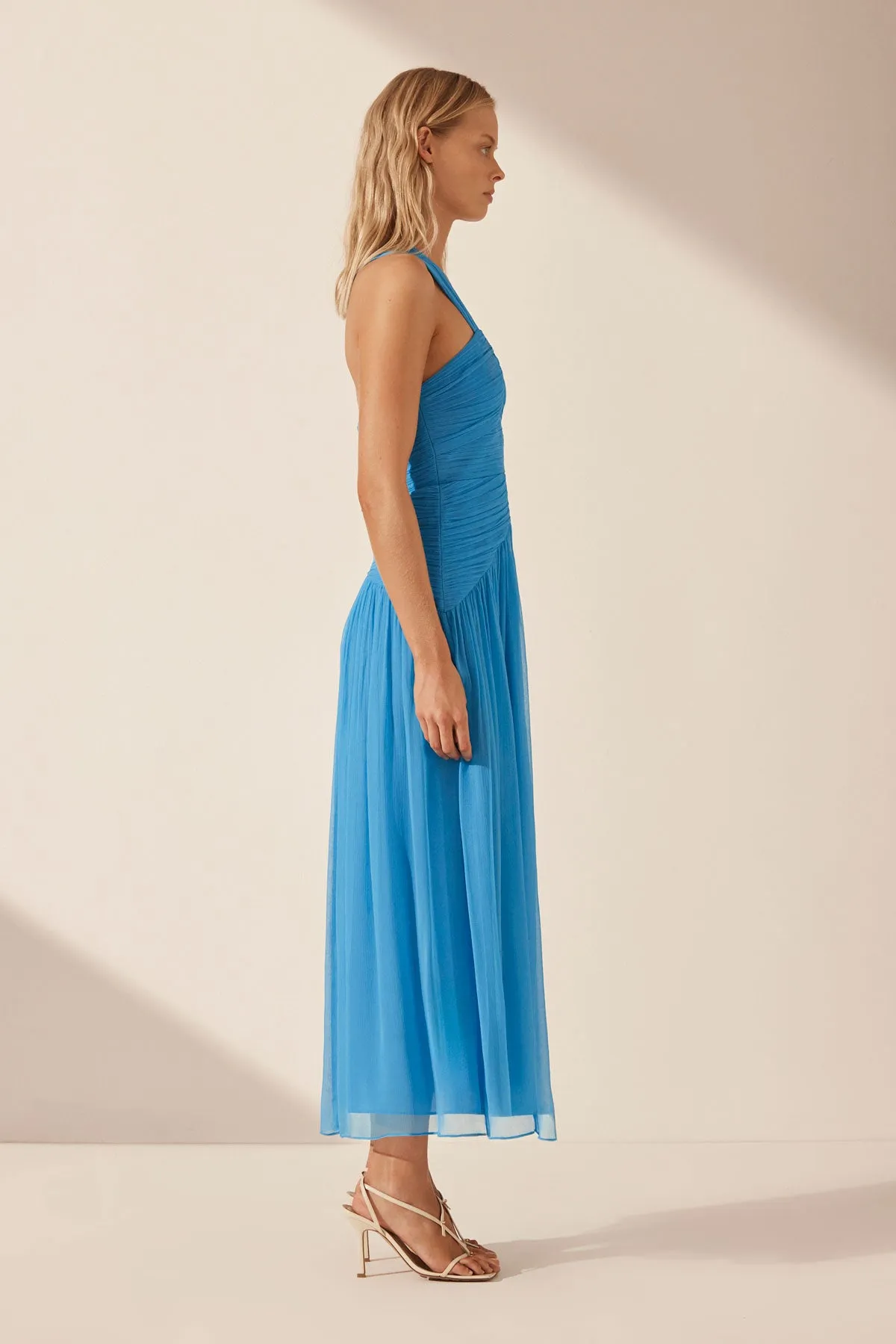 MARGOT ONE SHOULDER MIDI DRESS - AQUA