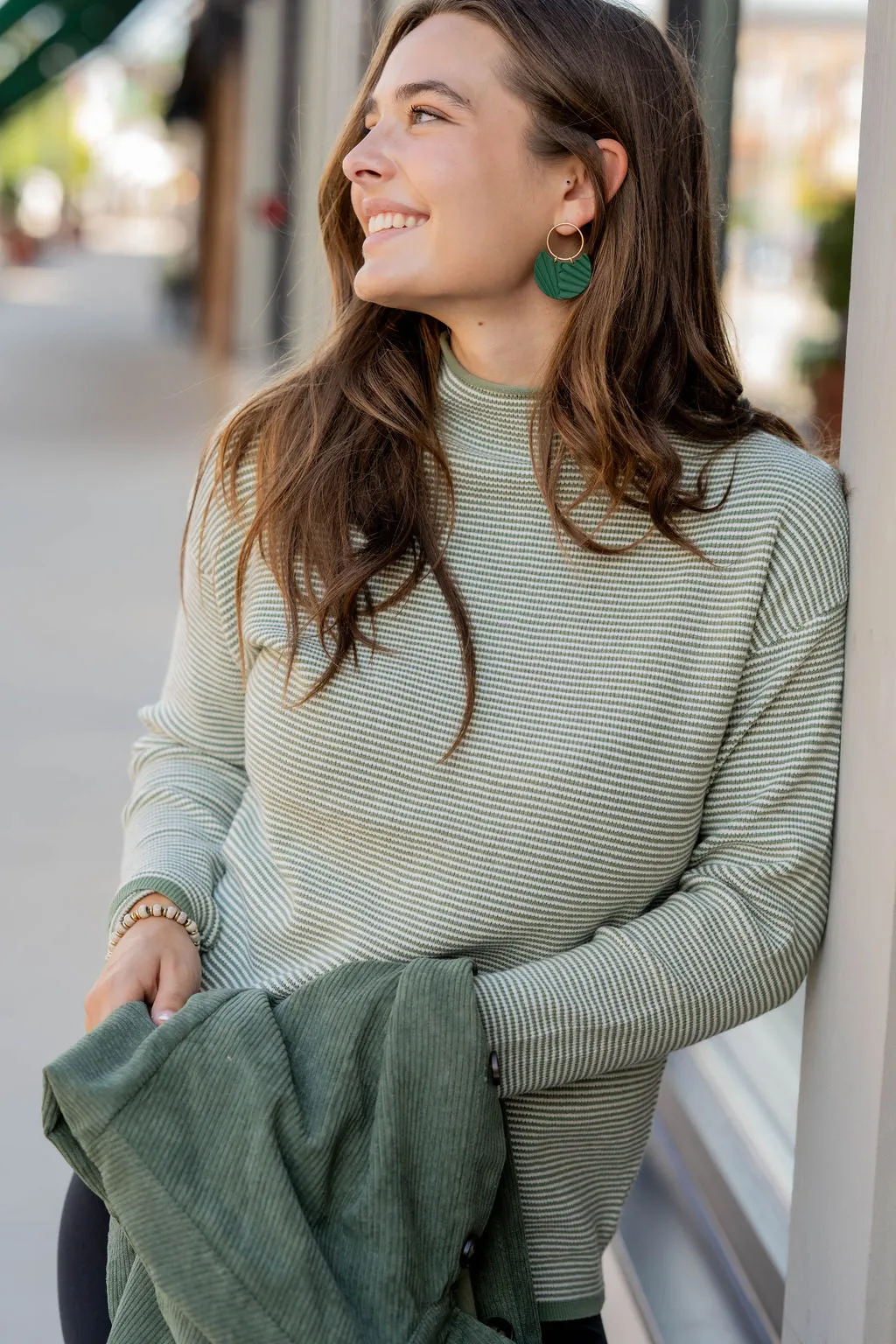 Marled Stripes Mock Neck Sweater