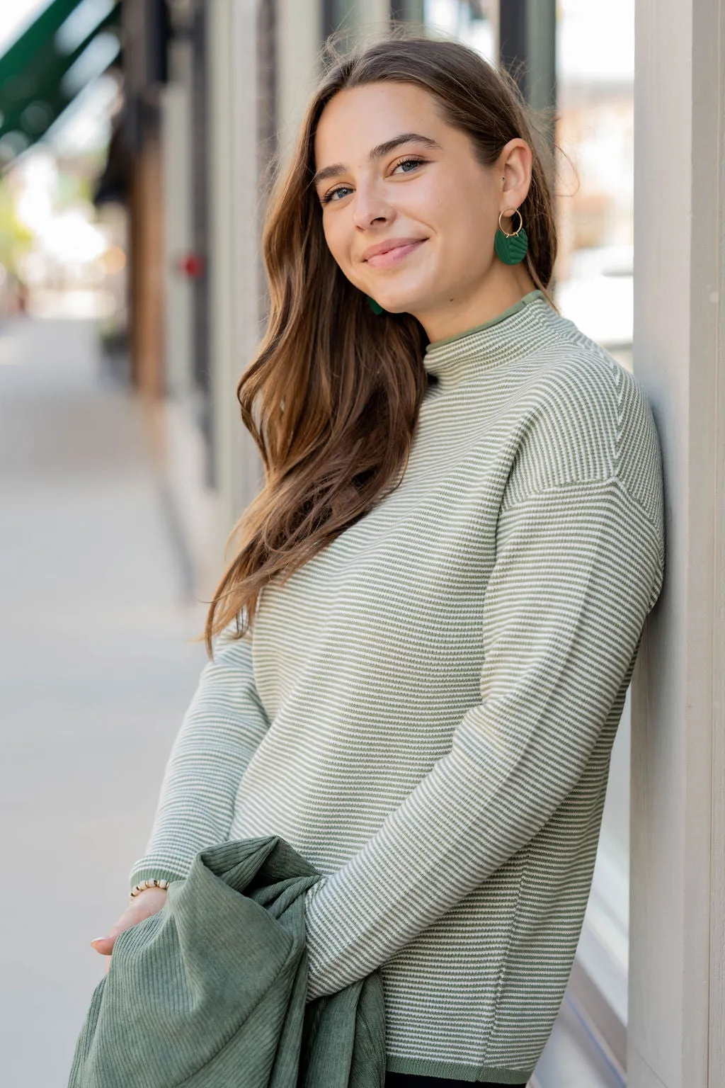 Marled Stripes Mock Neck Sweater