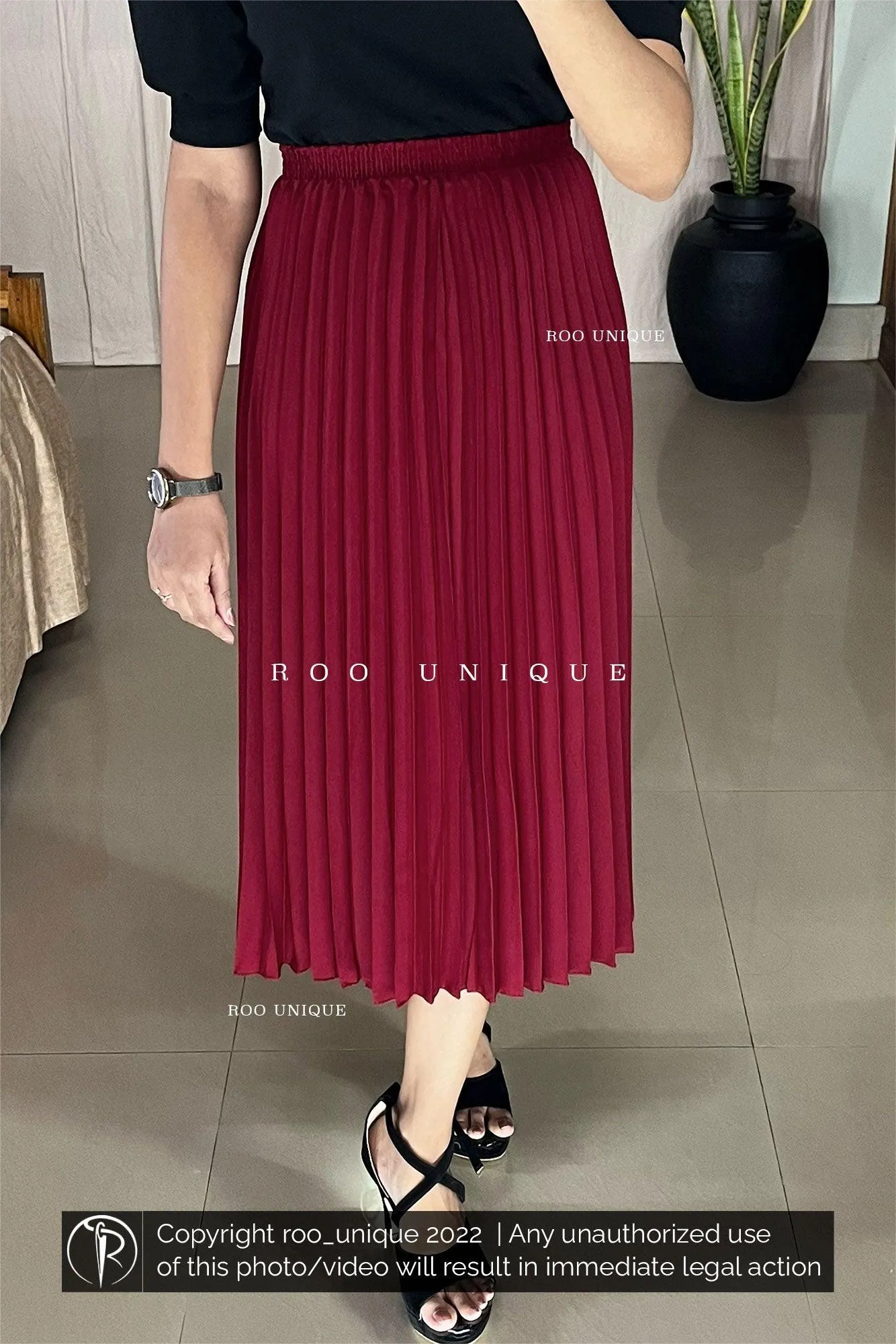 Maroon Accordion Pleated Skirt Only