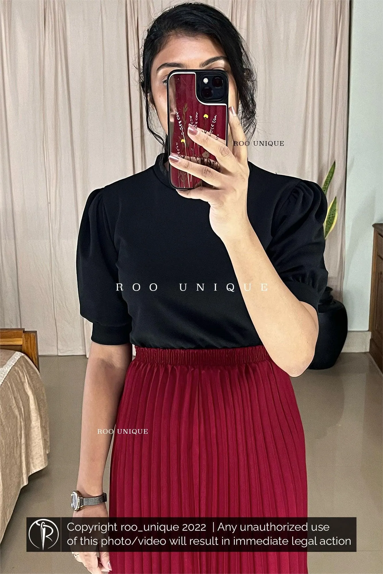 Maroon Accordion Pleated Skirt Only