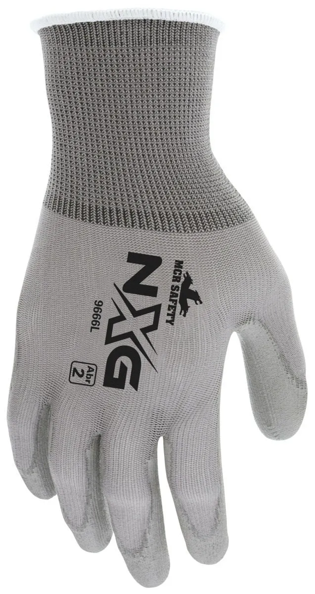 MCR Safety NXG 9666 13 Gauge Nylon Shell PU Coated Work Gloves, Gray, Box of 12 Pairs