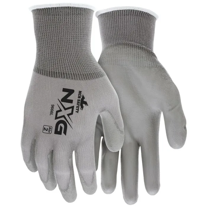 MCR Safety NXG 9666 13 Gauge Nylon Shell PU Coated Work Gloves, Gray, Box of 12 Pairs