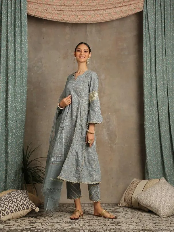 Mehr- Grey Cotton Printed Salwar Suit