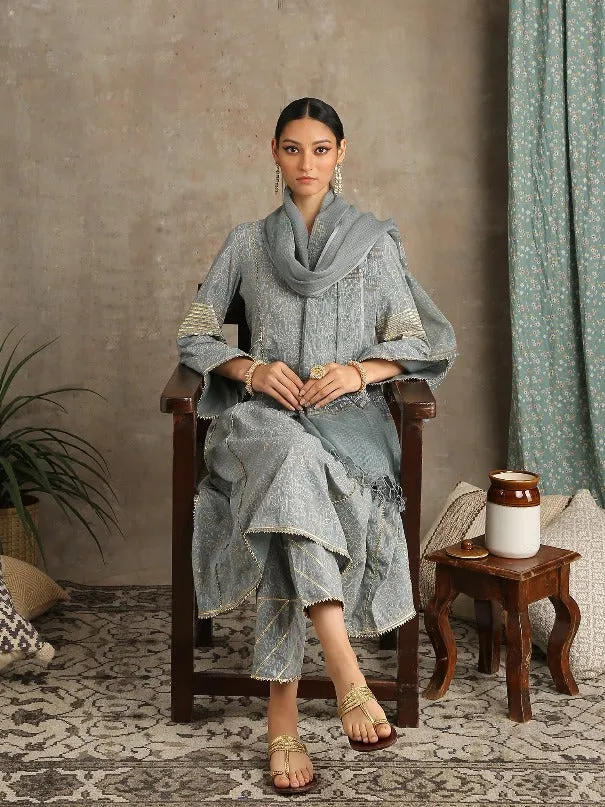 Mehr- Grey Cotton Printed Salwar Suit