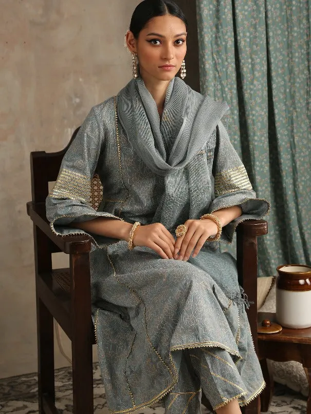 Mehr- Grey Cotton Printed Salwar Suit