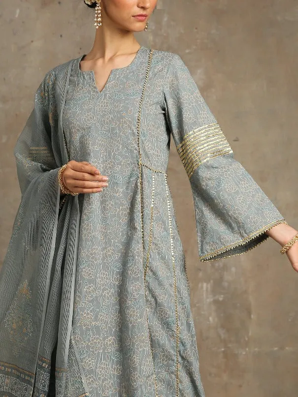 Mehr- Grey Cotton Printed Salwar Suit