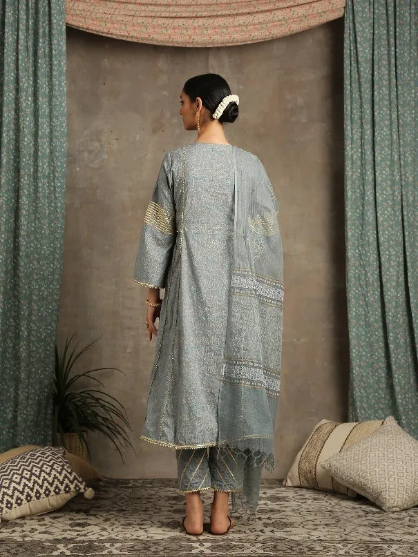 Mehr- Grey Cotton Printed Salwar Suit