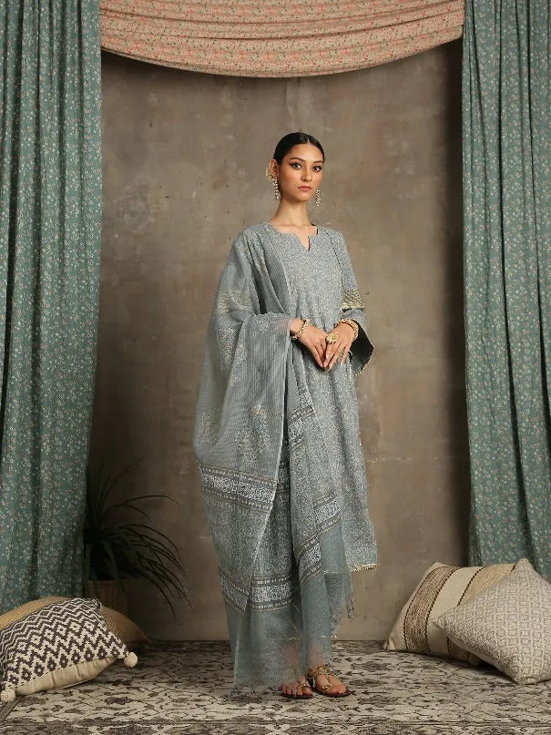 Mehr- Grey Cotton Printed Salwar Suit