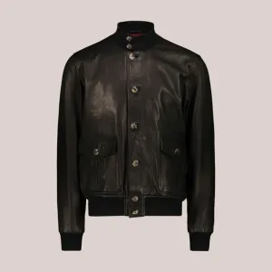 Men Vintage Black A1 Flight Lambskin Leather Bomber Jacket