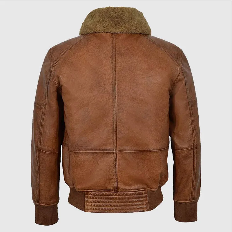 Men’s AIR Force Fur Collar Vintage Bomber Leather Jacket