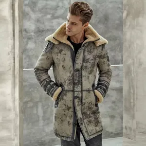 Mens B7 Flight Aviator Removable Collar Bomber Premium Winter Shearling Leather Coat 2022