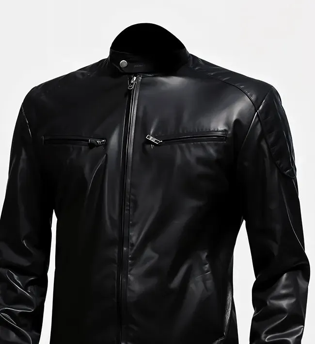 Men’s  Black Biker Bomber Leather Jacket