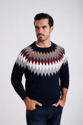 Men's long sleeve crew neck fair-isle sweater