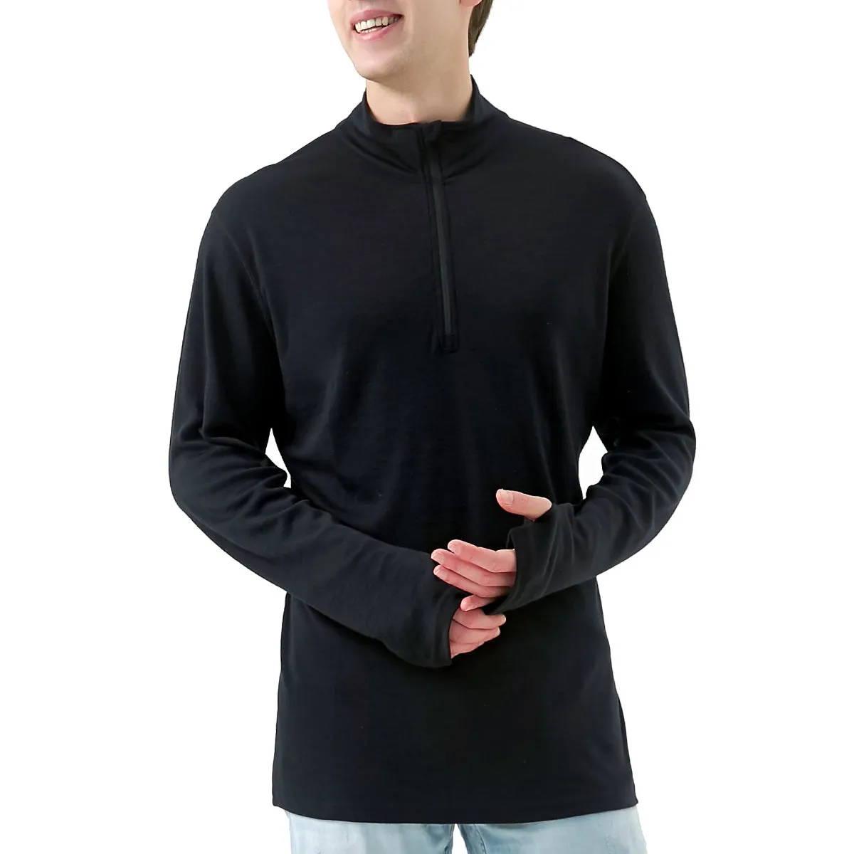 Men's Merino 250g Long Sleeve Half Zip Top Black